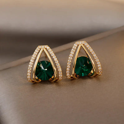 S925 Silver Needle Green Crystal Female Niche Design Earrings New Fashion Temperament Rhinestone Geometric Earrings Jewelry