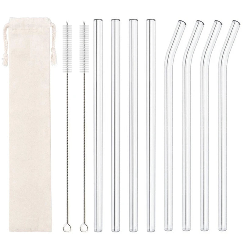 High Borosilicate Glass Straws Eco Friendly Reusable Drinking Straw for Smoothies Cocktails Bar Accessories Straws with Brushes