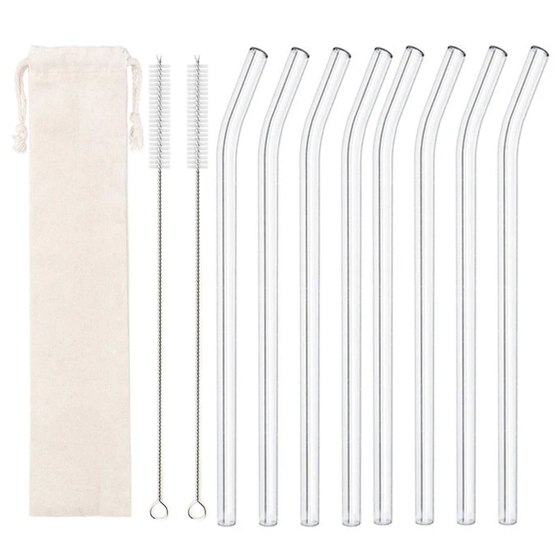 High Borosilicate Glass Straws Eco Friendly Reusable Drinking Straw for Smoothies Cocktails Bar Accessories Straws with Brushes