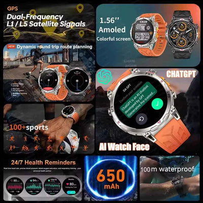 2025 New Military GPS Smartwatch T-Rex3 with 5ATM Waterproof, 650mAh Battery, Heart Rate Monitor, Compass, AI GPT, and Sports Tracker for Men - Pulse Electro