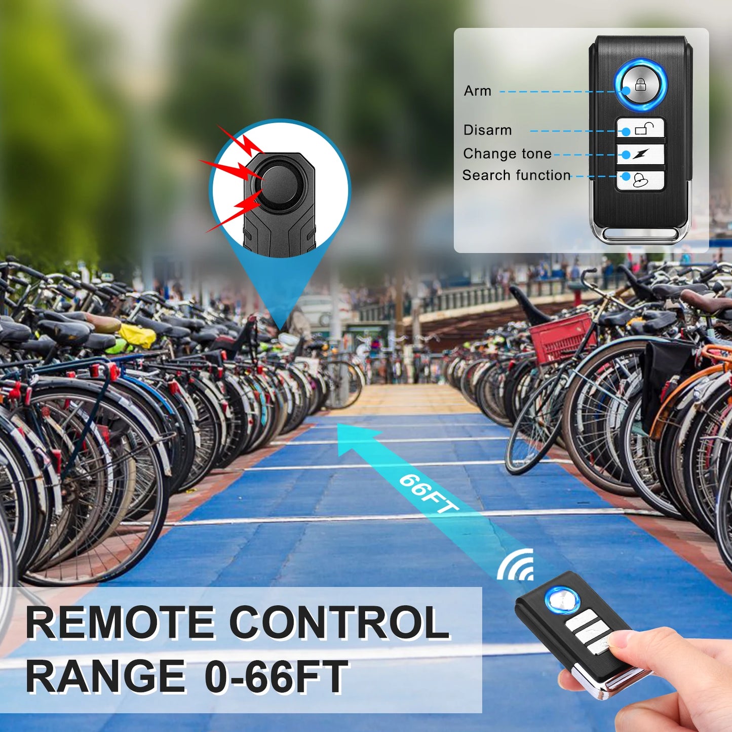 ELECTOP Bicycle Alarm 113dB Anti-Theft Wireless Vibration Remote Control Bike Motorbike Alarms