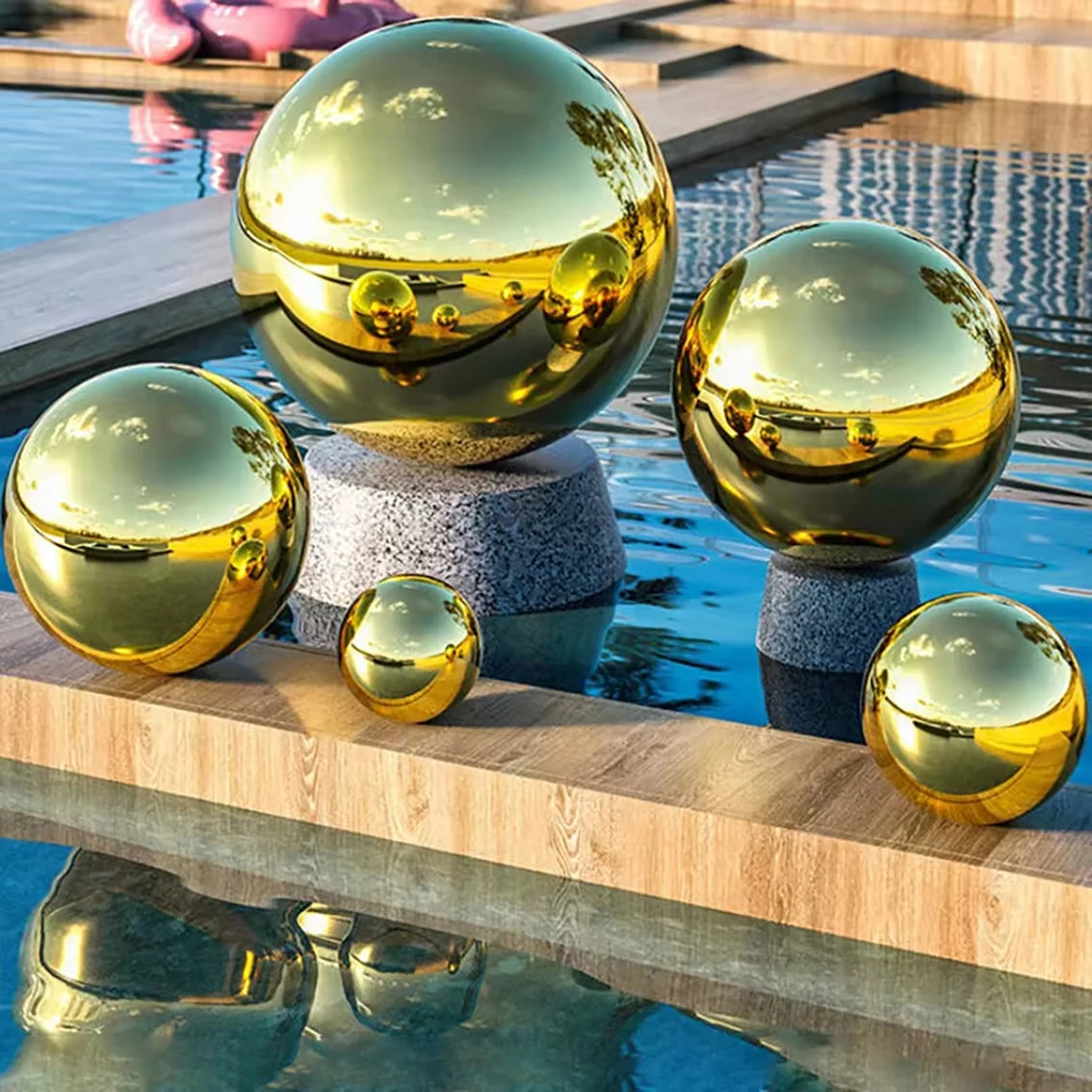 1-10Pcs 304 Stainless Steel Hollow Gazing Ball Mirror Polished Shiny Gold Sphere for Home Garden Ornament 19mm-300mm Golden Ball