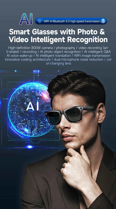 AI Smart Glasses with 8MP Camera, Bluetooth Call & Music Play, 100+ Languages Translation for Men and Women 2025 - Pulse Electro