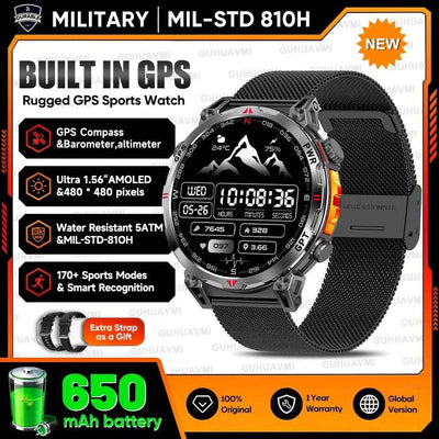 2025 New Military GPS Smartwatch T-Rex3 with 5ATM Waterproof, 650mAh Battery, Heart Rate Monitor, Compass, AI GPT, and Sports Tracker for Men - Pulse Electro