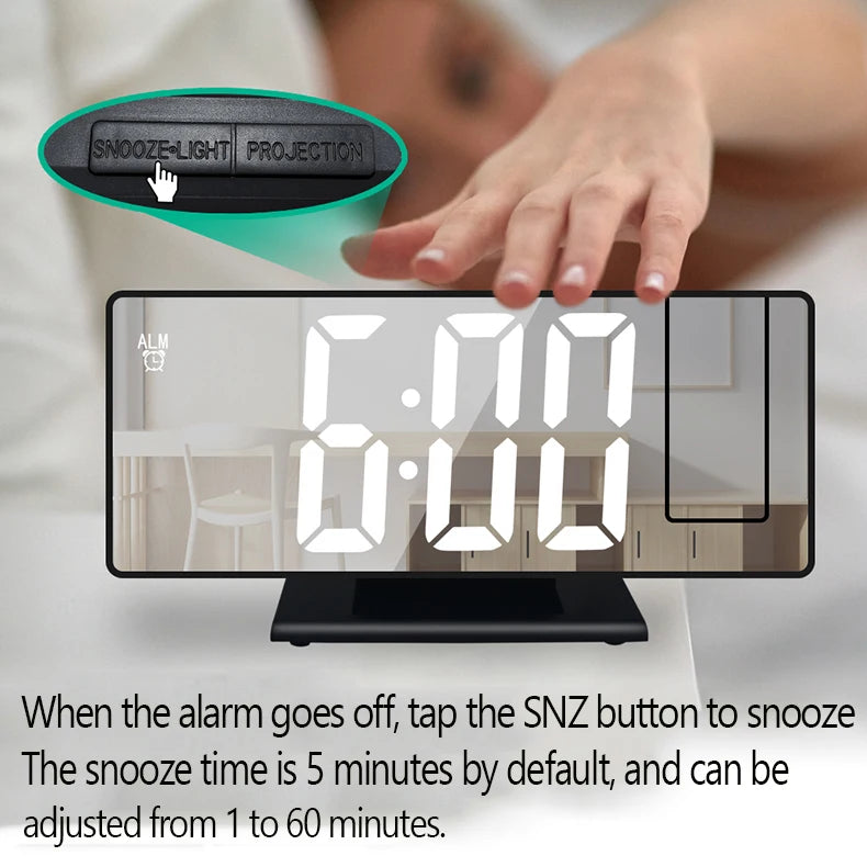 Projection LED Digital Smart Alarm Clock Watch Table Electronic Desktop Clocks USB Wake Up Clock Bedroom Bedside Clock Snooze Function