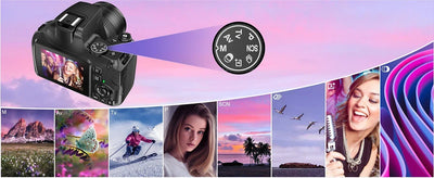 Digital Camera 4K 64MP Digital SLR Camera for Photography & Video 10X Optical Zoom Professional Cameras for YouTube with Flash