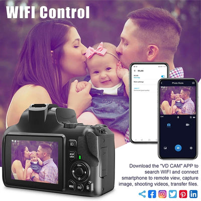 Digital Camera 4K 64MP Digital SLR Camera for Photography & Video 10X Optical Zoom Professional Cameras for YouTube with Flash