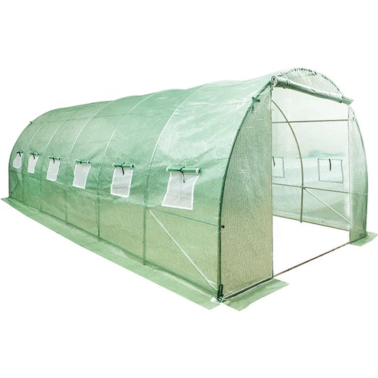 6x3x2m Big PE Polytunnel 12 windows Grow Plant Tunnel Polytunnel Greenhouse Waterproof and UV Protection Tent