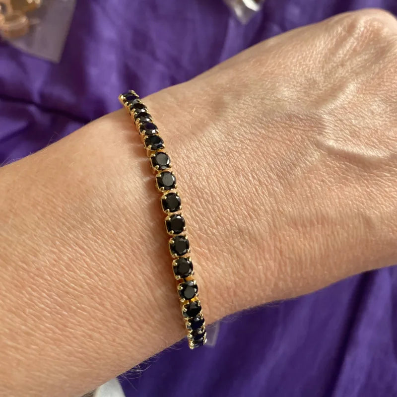 4mm 17+2cm Brass Gold Color Full Round Black CZ Tennis Bracelet & Bangles For Women Girls Jewelry Braceletes Pulseras Bracciali