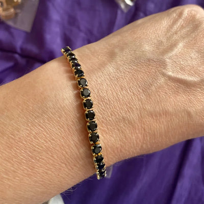 4mm 17+2cm Brass Gold Color Full Round Black CZ Tennis Bracelet & Bangles For Women Girls Jewelry Braceletes Pulseras Bracciali