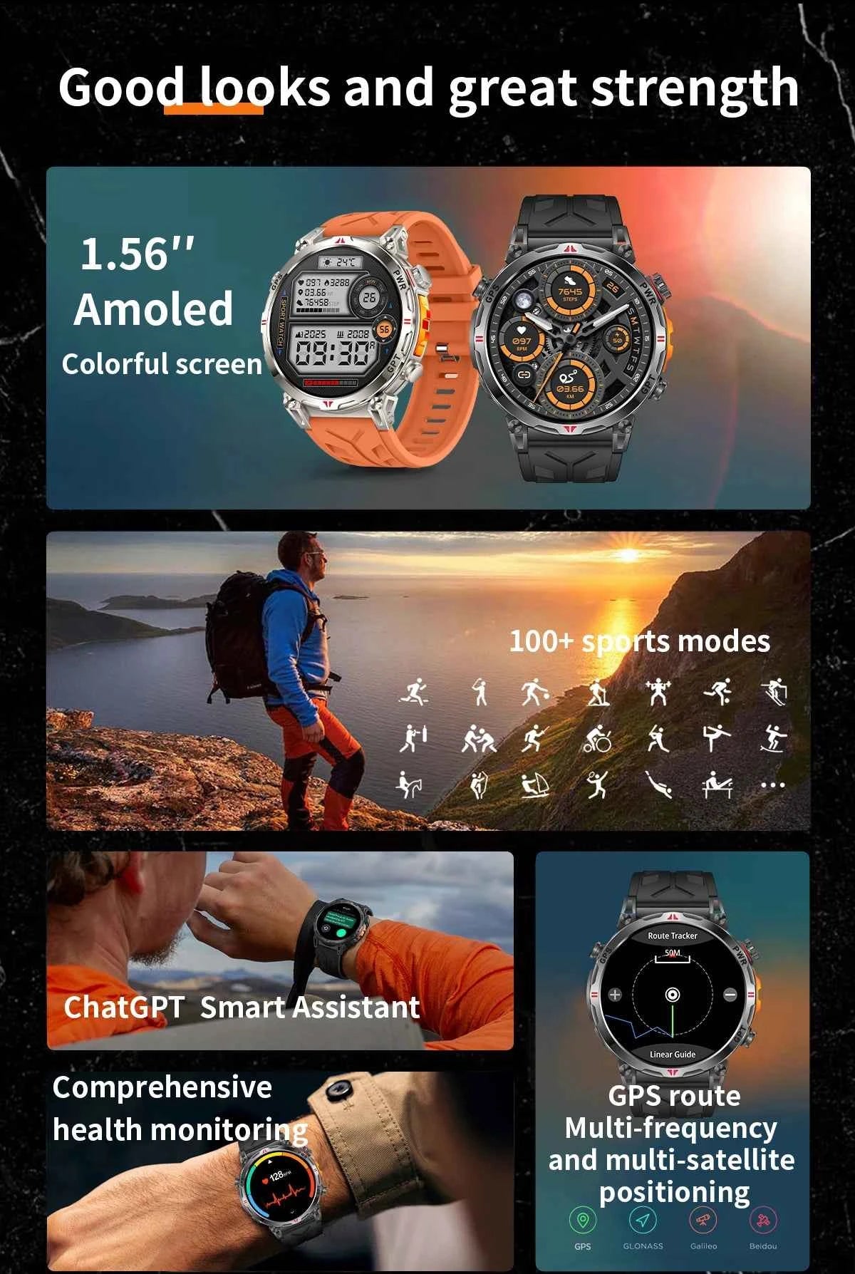 2025 New Military GPS Smartwatch T-Rex3 with 5ATM Waterproof, 650mAh Battery, Heart Rate Monitor, Compass, AI GPT, and Sports Tracker for Men - Pulse Electro