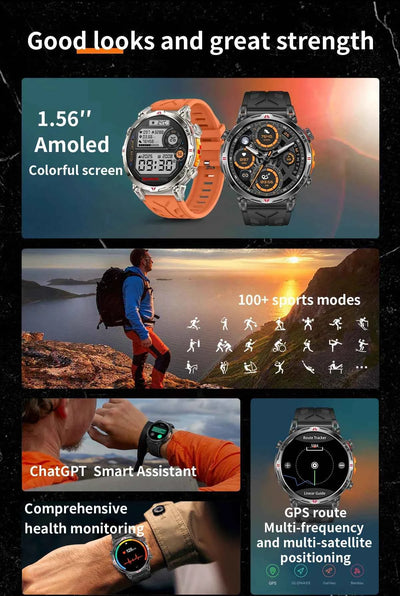 2025 New Military GPS Smartwatch T-Rex3 with 5ATM Waterproof, 650mAh Battery, Heart Rate Monitor, Compass, AI GPT, and Sports Tracker for Men - Pulse Electro