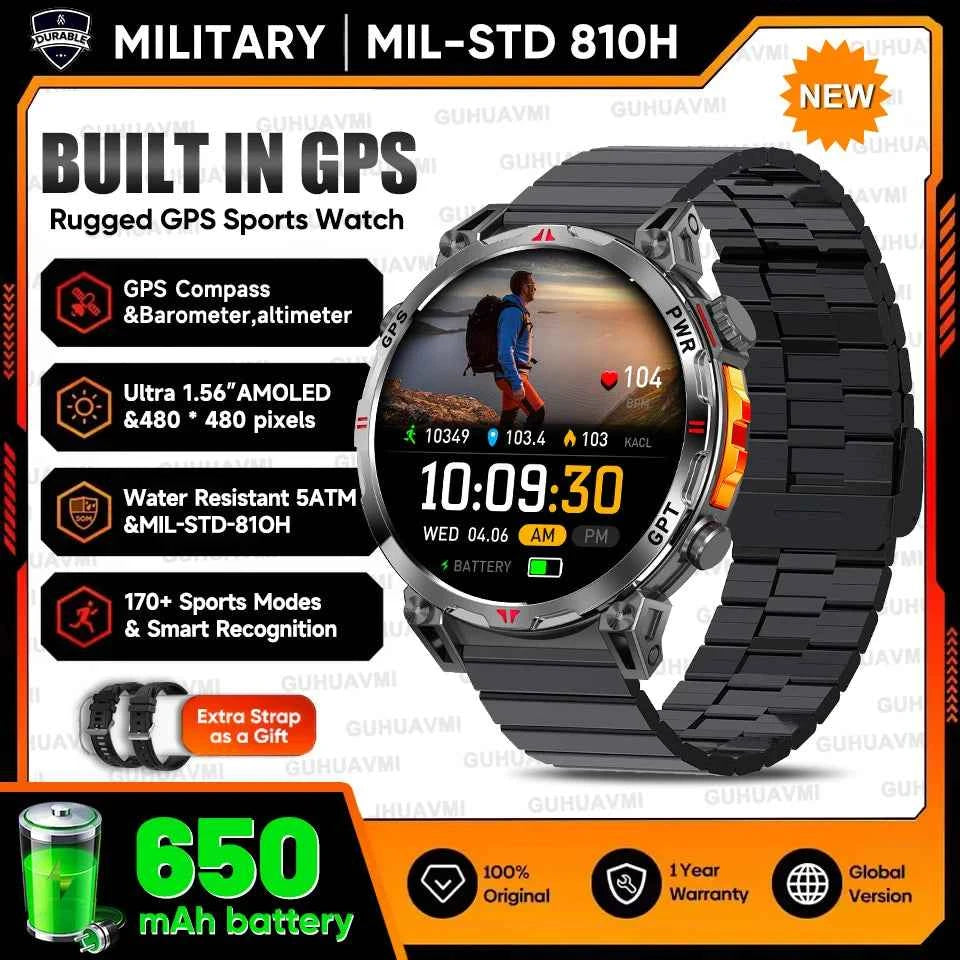 2025 New Military GPS Smartwatch T-Rex3 with 5ATM Waterproof, 650mAh Battery, Heart Rate Monitor, Compass, AI GPT, and Sports Tracker for Men - Pulse Electro
