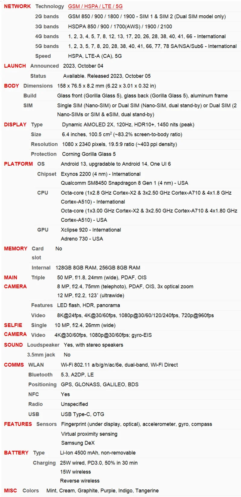 Samsung Galaxy S23 FE 5G Unlocked Android Cell Phone - 6.4" AMOLED, 8GB RAM, 128/256GB Storage, Snapdragon, NFC - Pulse Electro