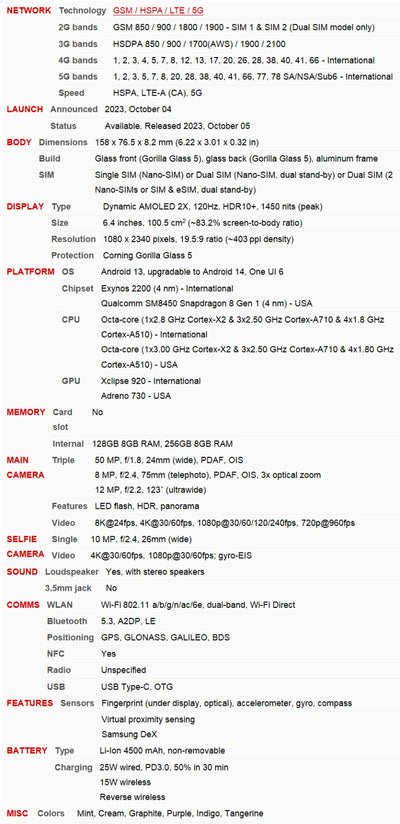 Samsung Galaxy S23 FE 5G Unlocked Android Cell Phone - 6.4" AMOLED, 8GB RAM, 128/256GB Storage, Snapdragon, NFC - Pulse Electro