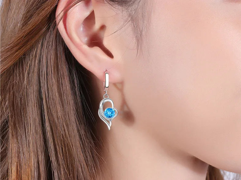 925 Sterling Silver New Woman Fashion Jewelry High Quality Blue Pink White Purple Crystal Zircon Earrings