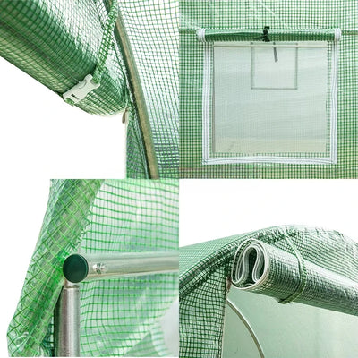 6x3x2m Big PE Polytunnel 12 windows Grow Plant Tunnel Polytunnel Greenhouse Waterproof and UV Protection Tent