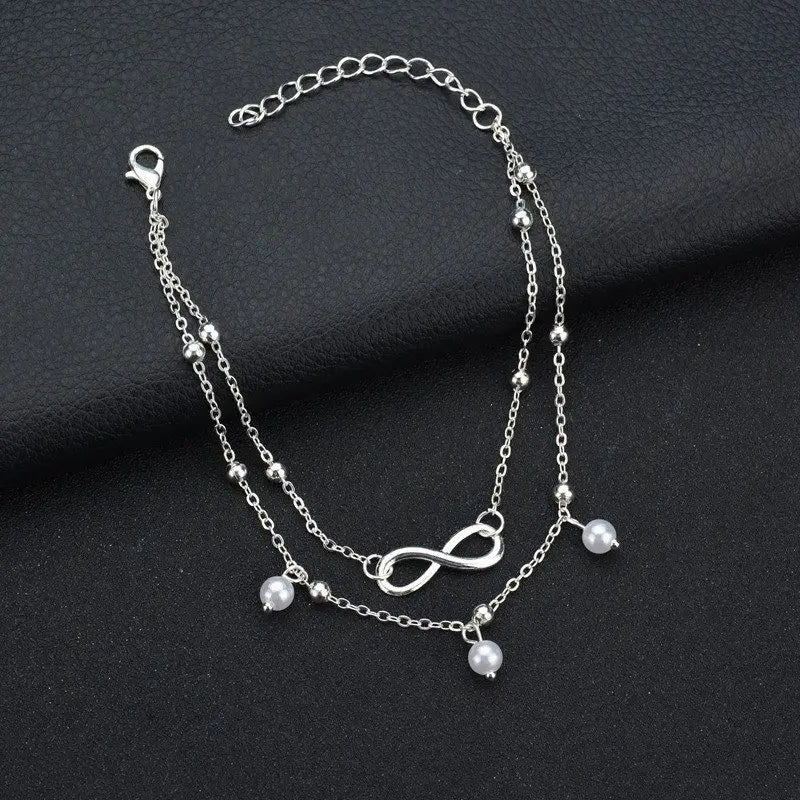 Simple Double Zircon Cross 8 Shape Word Female Anklet Barefoot Anklet Summer Vintage Foot Jewelry Accessories