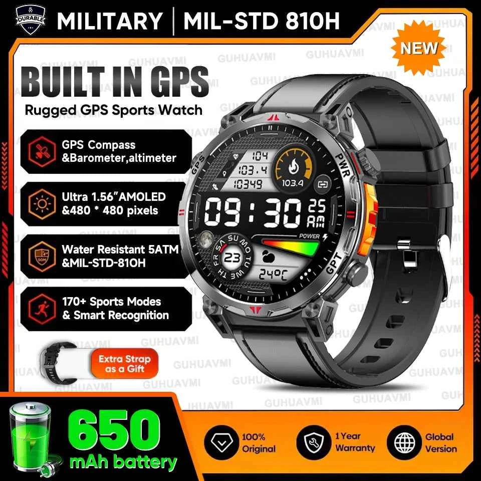 2025 New Military GPS Smartwatch T-Rex3 with 5ATM Waterproof, 650mAh Battery, Heart Rate Monitor, Compass, AI GPT, and Sports Tracker for Men - Pulse Electro