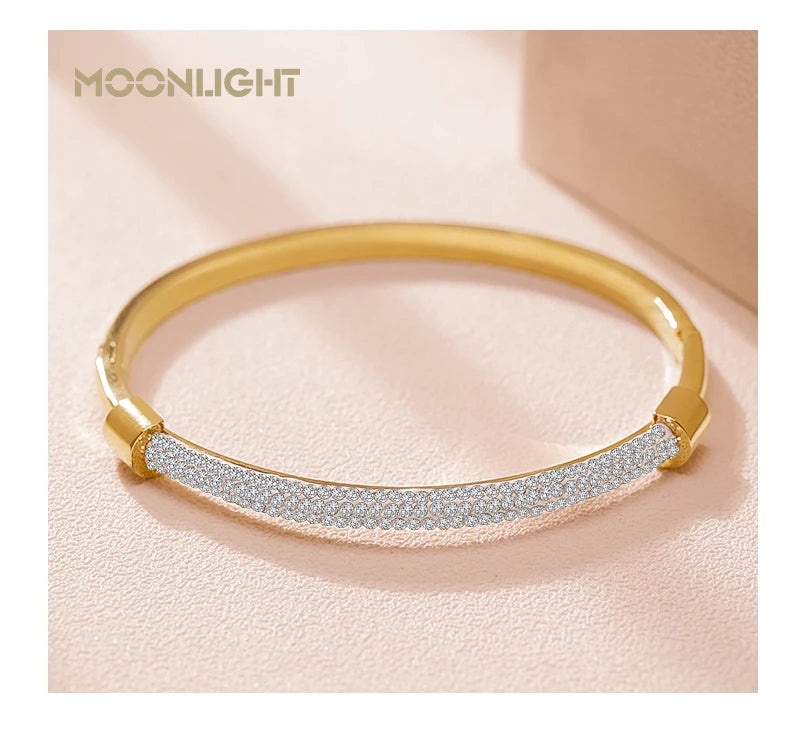 MOONLIGHT Fashion Cubic Zirconia Cuff Bangles for Women Trendy Titanium Steel Circular Classic Bracelet