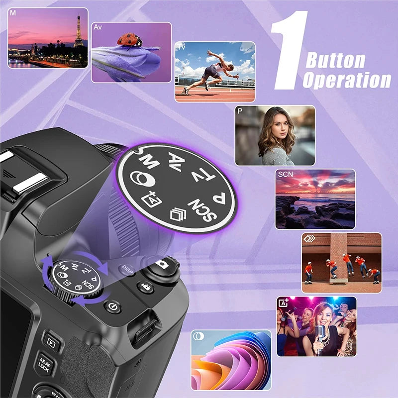 Digital Camera 4K 64MP Digital SLR Camera for Photography & Video 10X Optical Zoom Professional Cameras for YouTube with Flash