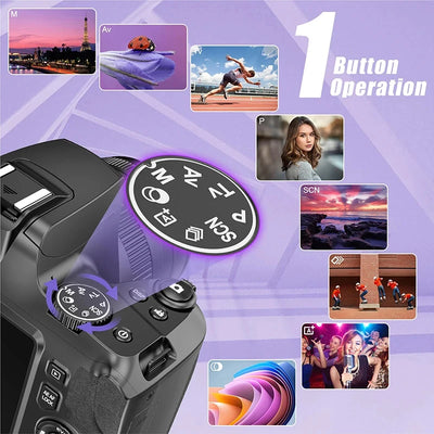 Digital Camera 4K 64MP Digital SLR Camera for Photography & Video 10X Optical Zoom Professional Cameras for YouTube with Flash