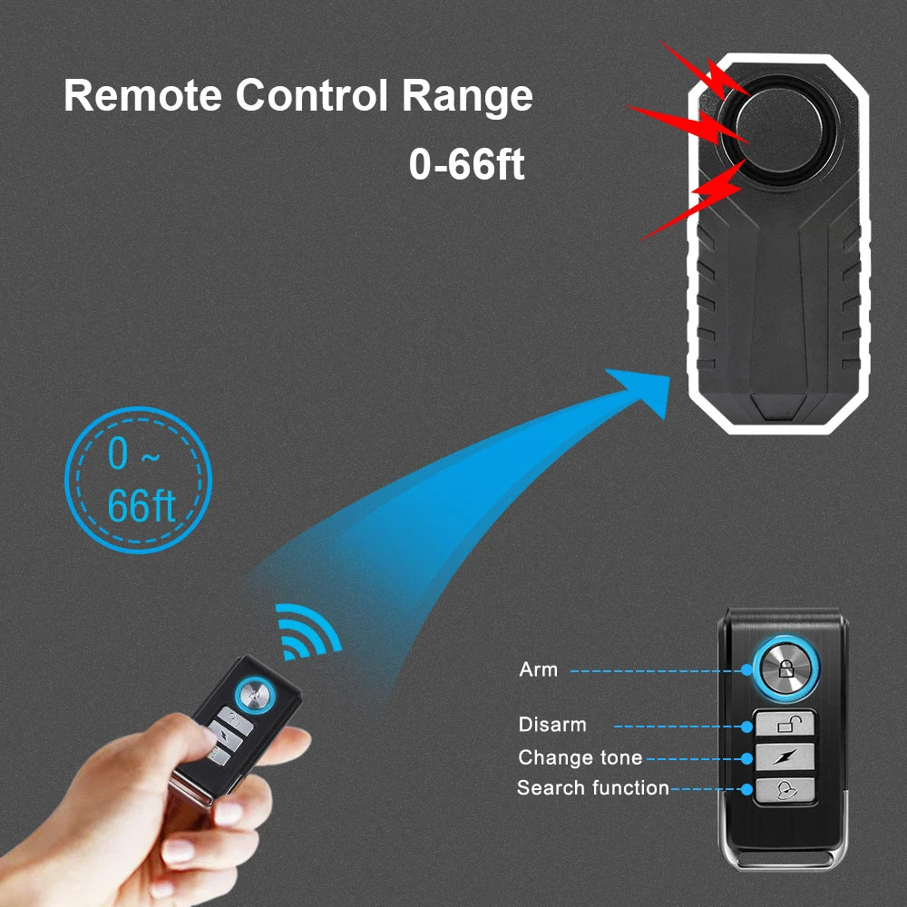 ELECTOP Bicycle Alarm 113dB Anti-Theft Wireless Vibration Remote Control Bike Motorbike Alarms