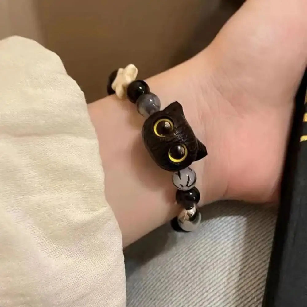 Matching Bracelets unisex Luminous Cute Cat Friendship Bracelets Black White Cat Head Bangles Glow In The Dark Gift