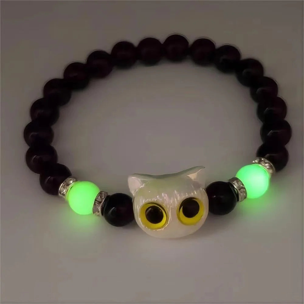 Matching Bracelets unisex Luminous Cute Cat Friendship Bracelets Black White Cat Head Bangles Glow In The Dark Gift