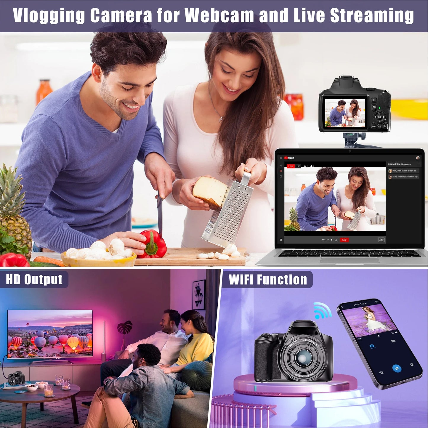 4K Digital Camera 64MP 10X Optical Zoom Youtuber Camera Auto Focus Camera For Tiktok INS Live Broadcast Professional Photography