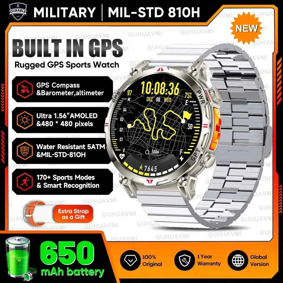 2025 New Military GPS Smartwatch T-Rex3 with 5ATM Waterproof, 650mAh Battery, Heart Rate Monitor, Compass, AI GPT, and Sports Tracker for Men - Pulse Electro