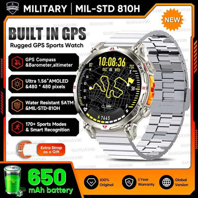 2025 New Military GPS Smartwatch T-Rex3 with 5ATM Waterproof, 650mAh Battery, Heart Rate Monitor, Compass, AI GPT, and Sports Tracker for Men - Pulse Electro