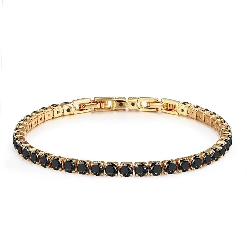 4mm 17+2cm Brass Gold Color Full Round Black CZ Tennis Bracelet & Bangles For Women Girls Jewelry Braceletes Pulseras Bracciali