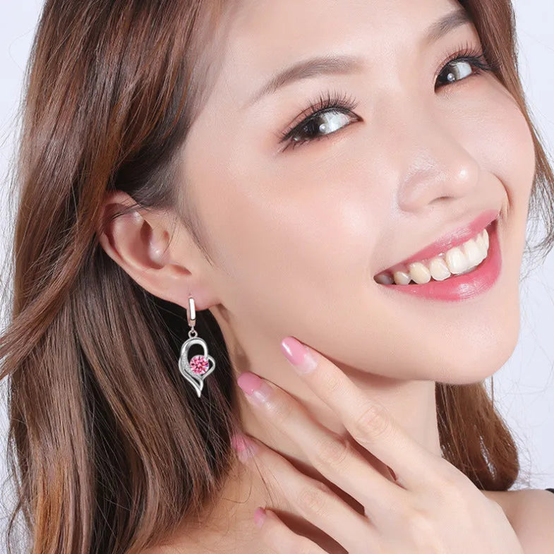 925 Sterling Silver New Woman Fashion Jewelry High Quality Blue Pink White Purple Crystal Zircon Earrings