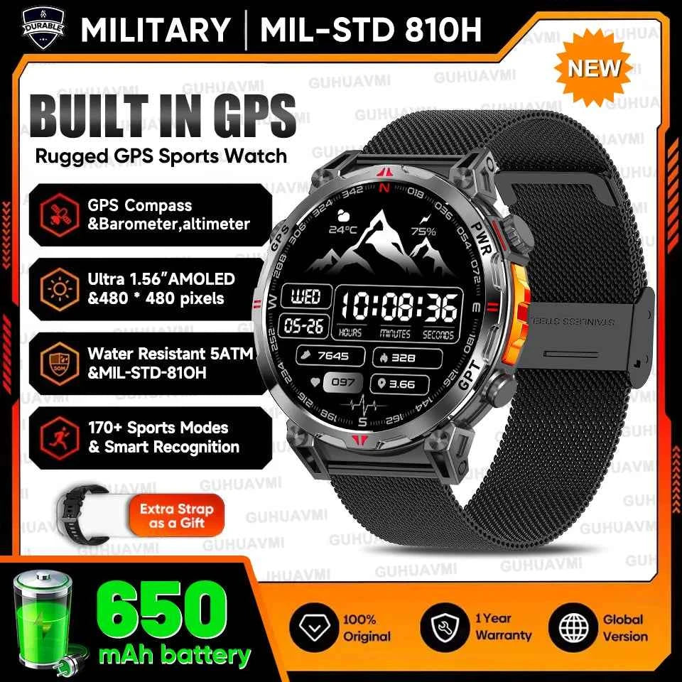 2025 New Military GPS Smartwatch T-Rex3 with 5ATM Waterproof, 650mAh Battery, Heart Rate Monitor, Compass, AI GPT, and Sports Tracker for Men - Pulse Electro