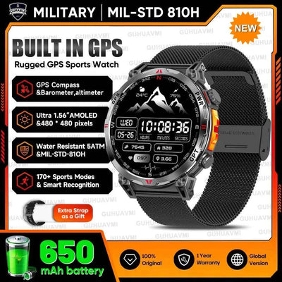 2025 New Military GPS Smartwatch T-Rex3 with 5ATM Waterproof, 650mAh Battery, Heart Rate Monitor, Compass, AI GPT, and Sports Tracker for Men - Pulse Electro
