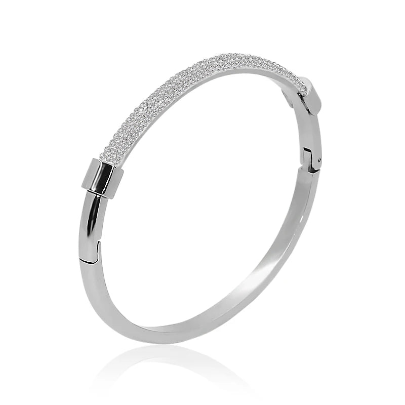 MOONLIGHT Fashion Cubic Zirconia Cuff Bangles for Women Trendy Titanium Steel Circular Classic Bracelet