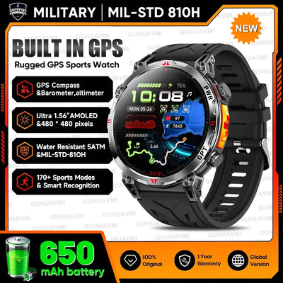 2025 New Military GPS Smartwatch T-Rex3 with 5ATM Waterproof, 650mAh Battery, Heart Rate Monitor, Compass, AI GPT, and Sports Tracker for Men