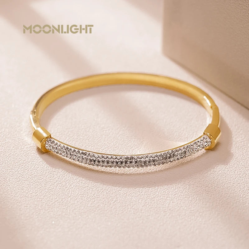 MOONLIGHT Fashion Cubic Zirconia Cuff Bangles for Women Trendy Titanium Steel Circular Classic Bracelet