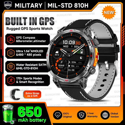 2025 New Military GPS Smartwatch T-Rex3 with 5ATM Waterproof, 650mAh Battery, Heart Rate Monitor, Compass, AI GPT, and Sports Tracker for Men
