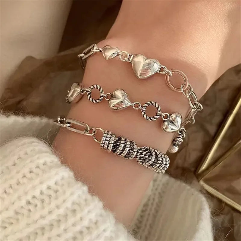 5Pcs Set Gold/Silver Color Fashion Charm Bracelet Women Retro Glossy Geometric Metal Twist Chain Bangles Bracelet Set Jewelry