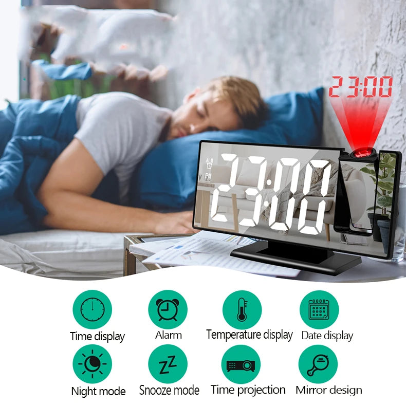 Projection LED Digital Smart Alarm Clock Watch Table Electronic Desktop Clocks USB Wake Up Clock Bedroom Bedside Clock Snooze Function