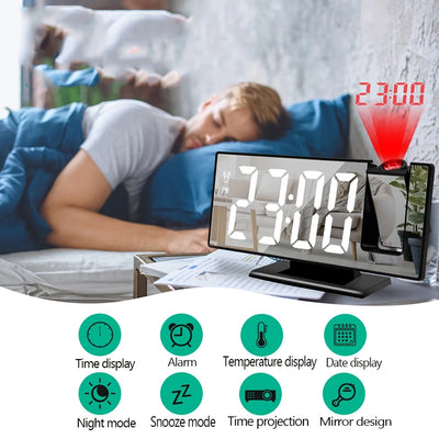 Projection LED Digital Smart Alarm Clock Watch Table Electronic Desktop Clocks USB Wake Up Clock Bedroom Bedside Clock Snooze Function