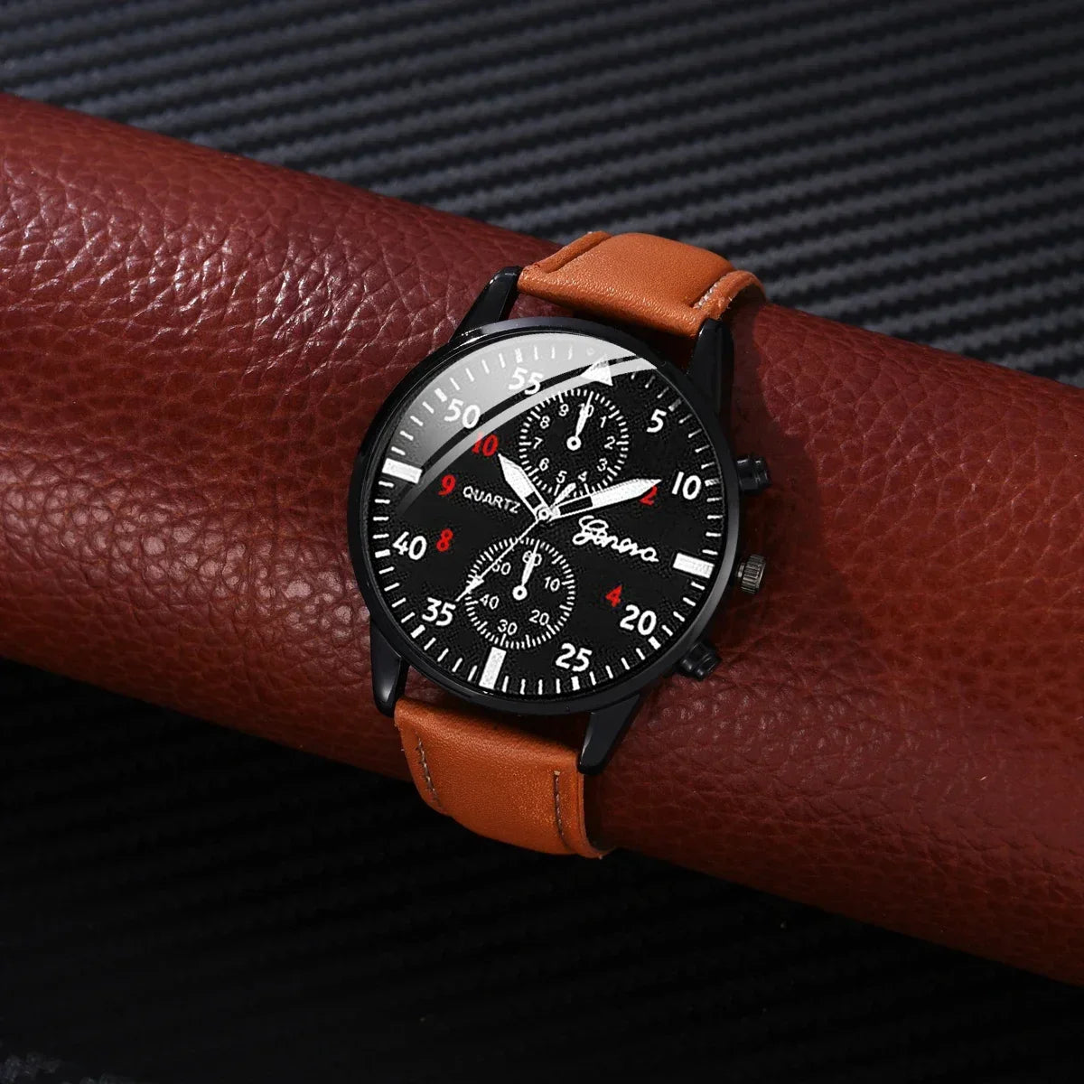 4/2/1pcs Men Sports Watches Set Man Business Quartz Wristwatch Luxury Brown Leather Bracelet Men Casual Clock Watch（no Box）