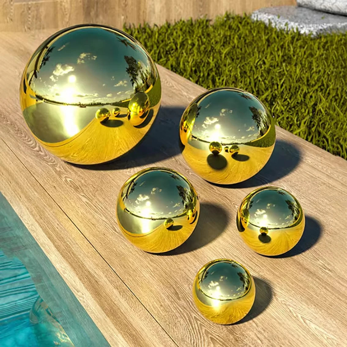 1-10Pcs 304 Stainless Steel Hollow Gazing Ball Mirror Polished Shiny Gold Sphere for Home Garden Ornament 19mm-300mm Golden Ball