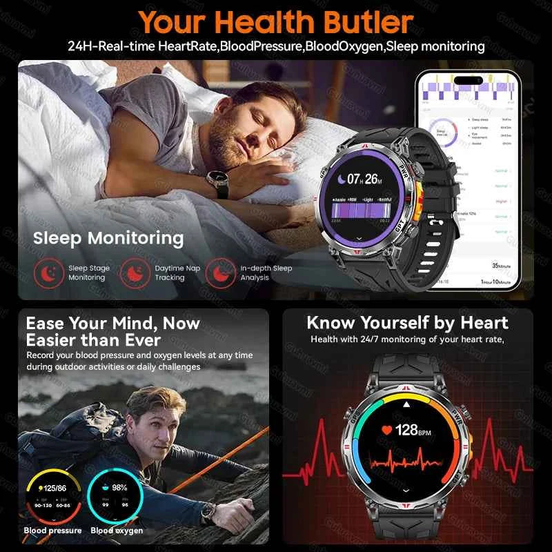 2025 New Military GPS Smartwatch T-Rex3 with 5ATM Waterproof, 650mAh Battery, Heart Rate Monitor, Compass, AI GPT, and Sports Tracker for Men - Pulse Electro