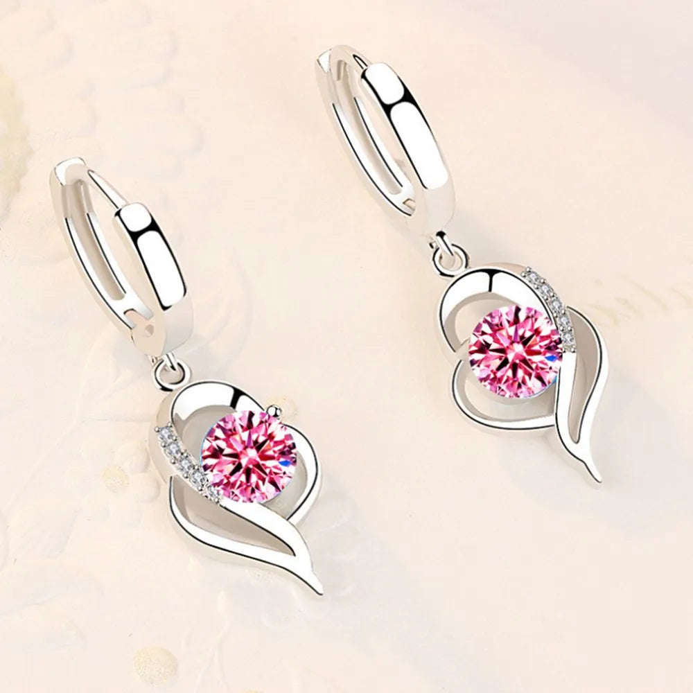 925 Sterling Silver New Woman Fashion Jewelry High Quality Blue Pink White Purple Crystal Zircon Earrings