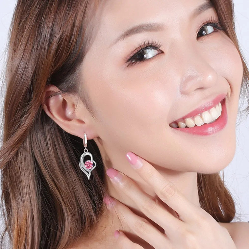 925 Sterling Silver New Woman Fashion Jewelry High Quality Blue Pink White Purple Crystal Zircon Earrings