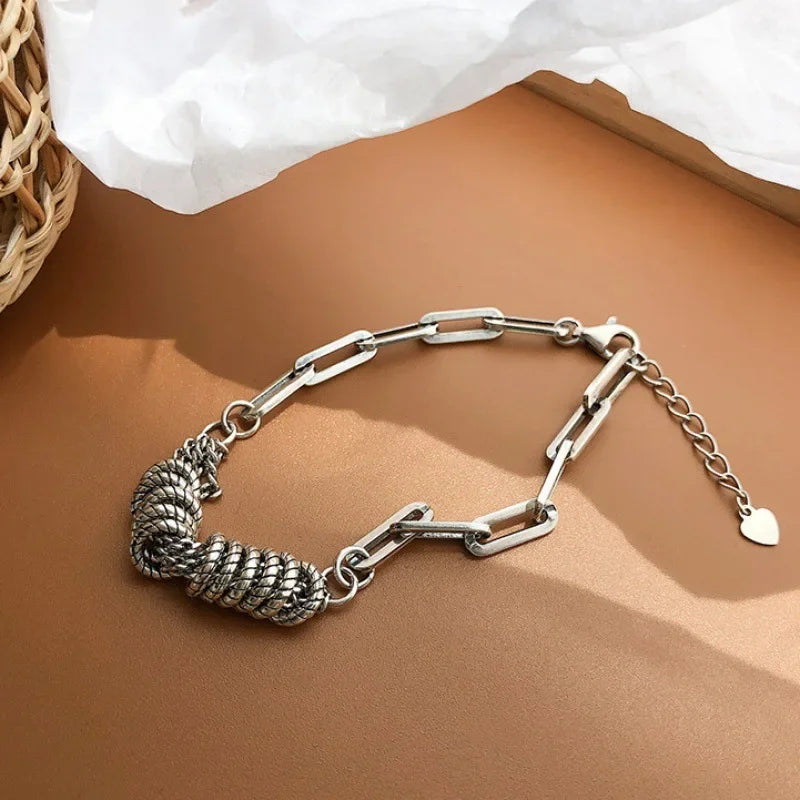 5Pcs Set Gold/Silver Color Fashion Charm Bracelet Women Retro Glossy Geometric Metal Twist Chain Bangles Bracelet Set Jewelry