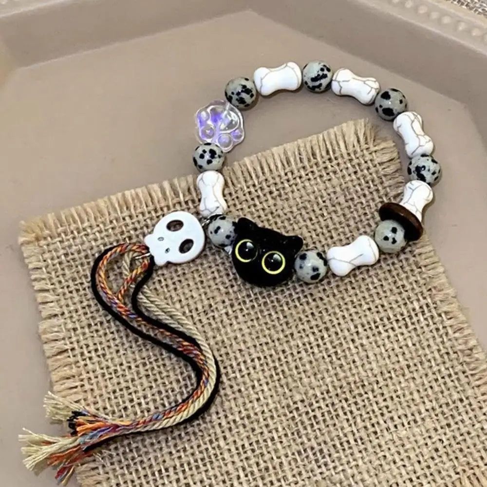 Matching Bracelets unisex Luminous Cute Cat Friendship Bracelets Black White Cat Head Bangles Glow In The Dark Gift